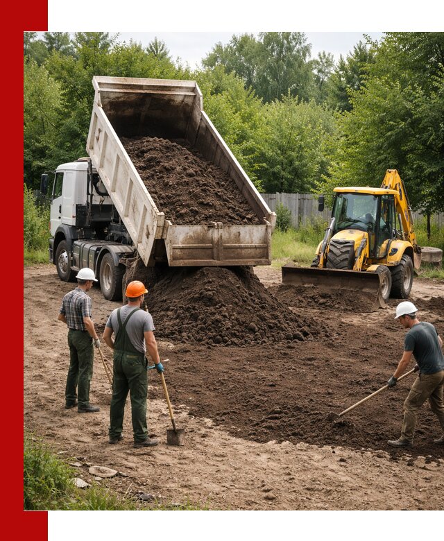Доставка и укладка грунта для выравнивания участка в Городце