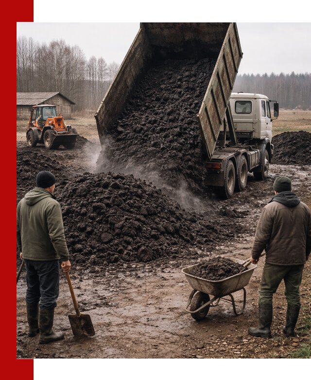 Доставка низинного торфа с разгрузкой и доставкой в Городце