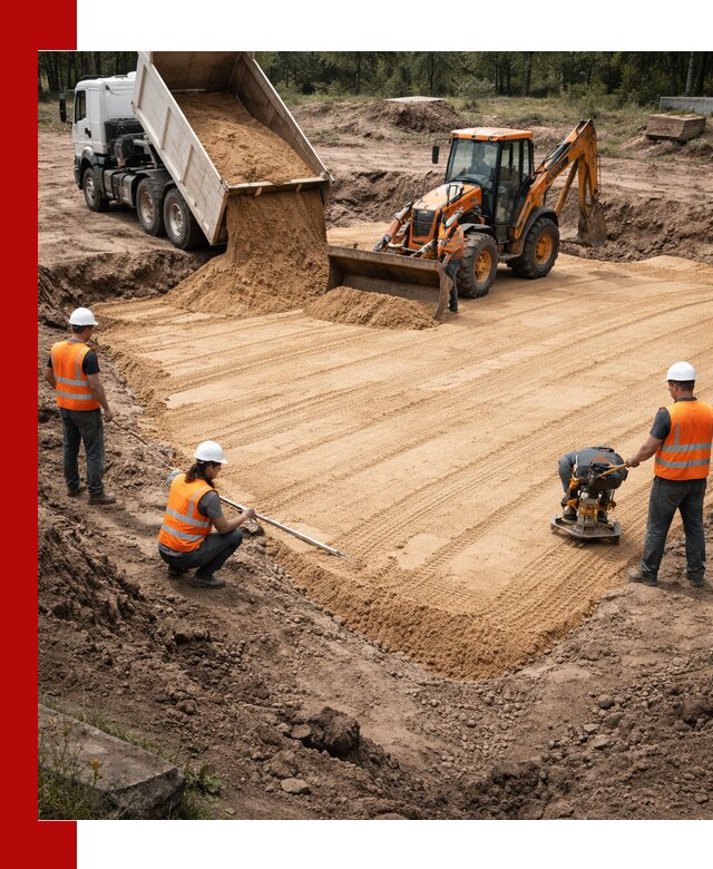 Устройство песчаной подушки для фундаментов и дорог в Городце